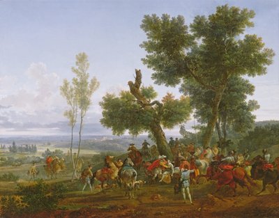 Das Treffen von Heinrich IV., König von Frankreich und Navarra, und Maximilien de Béthune, Herzog von Sully auf der Ebene von Beuvron am Tag nach der Schlacht von Ivry im Jahr 1590, 1822 von Nicolas Antoine Taunay